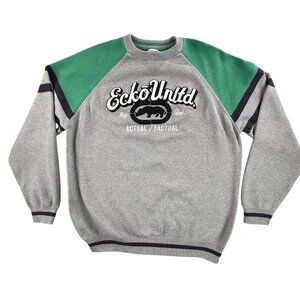 Vintage Ecko Unltd Sweater Mens XL Gray Green Rhino Crewneck Knit Streetwear Y2K